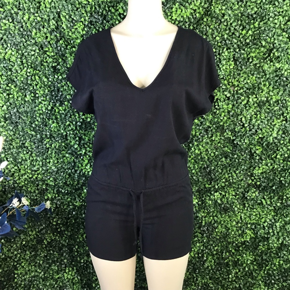 J. Crew Black V-Neck linen blend romper
